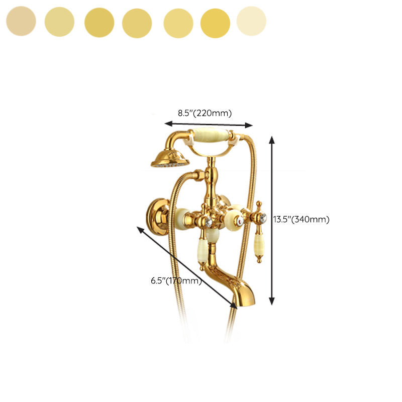 Wall Mounted Shower Arm Shower Faucet Metal Shower System with Slide Bar in Gold Clearhalo 'Bathroom Remodel & Bathroom Fixtures' 'Bathtub Faucets' 'bathtub_faucets' 'Home Improvement' 'home_improvement' 'home_improvement_bathtub_faucets' 7164399