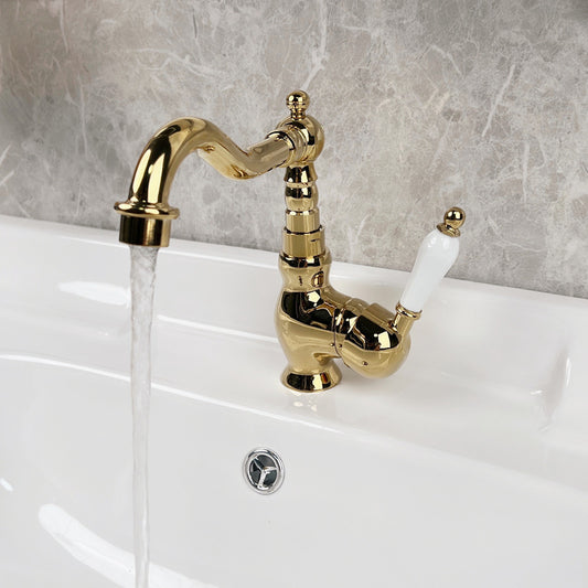 Glam Brass Bathroom Sink Faucet with 1-Handle Vessel Sink Bathroom Faucet Clearhalo 'Bathroom Remodel & Bathroom Fixtures' 'Bathroom Sink Faucets' 'Bathroom Sinks & Faucet Components' 'bathroom_sink_faucets' 'Home Improvement' 'home_improvement' 'home_improvement_bathroom_sink_faucets' 7164792