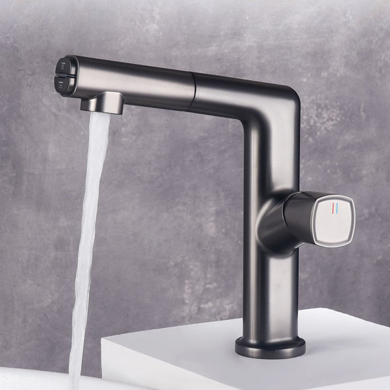 Modern Single Handle Sink Faucet Brass Square Bathroom Faucet Gun Grey Clearhalo 'Bathroom Remodel & Bathroom Fixtures' 'Bathroom Sink Faucets' 'Bathroom Sinks & Faucet Components' 'bathroom_sink_faucets' 'Home Improvement' 'home_improvement' 'home_improvement_bathroom_sink_faucets' 7164853