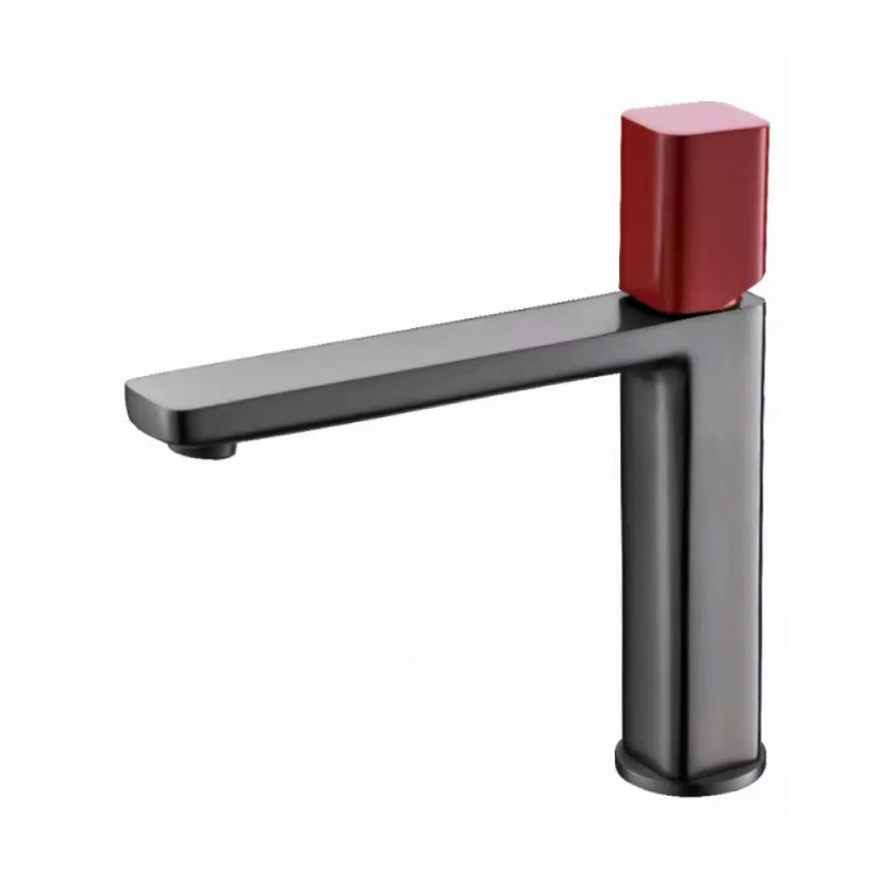 Modern Bathroom Sink Faucet with Single Handle Brass Square Faucet Gray-Red Short Clearhalo 'Bathroom Remodel & Bathroom Fixtures' 'Bathroom Sink Faucets' 'Bathroom Sinks & Faucet Components' 'bathroom_sink_faucets' 'Home Improvement' 'home_improvement' 'home_improvement_bathroom_sink_faucets' 7164879