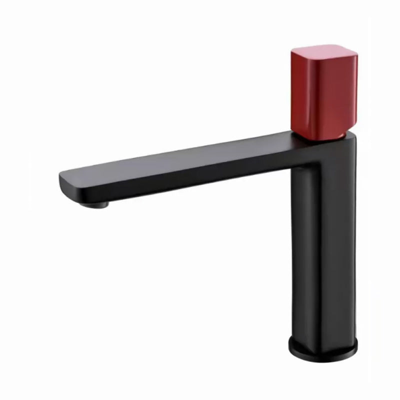 Modern Bathroom Sink Faucet with Single Handle Brass Square Faucet Black-Red Short Clearhalo 'Bathroom Remodel & Bathroom Fixtures' 'Bathroom Sink Faucets' 'Bathroom Sinks & Faucet Components' 'bathroom_sink_faucets' 'Home Improvement' 'home_improvement' 'home_improvement_bathroom_sink_faucets' 7164881