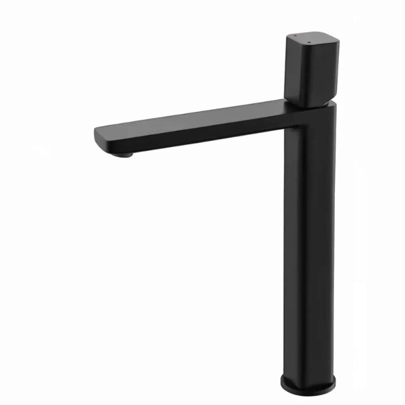 Modern Bathroom Sink Faucet with Single Handle Brass Square Faucet Black Tall Clearhalo 'Bathroom Remodel & Bathroom Fixtures' 'Bathroom Sink Faucets' 'Bathroom Sinks & Faucet Components' 'bathroom_sink_faucets' 'Home Improvement' 'home_improvement' 'home_improvement_bathroom_sink_faucets' 7164885