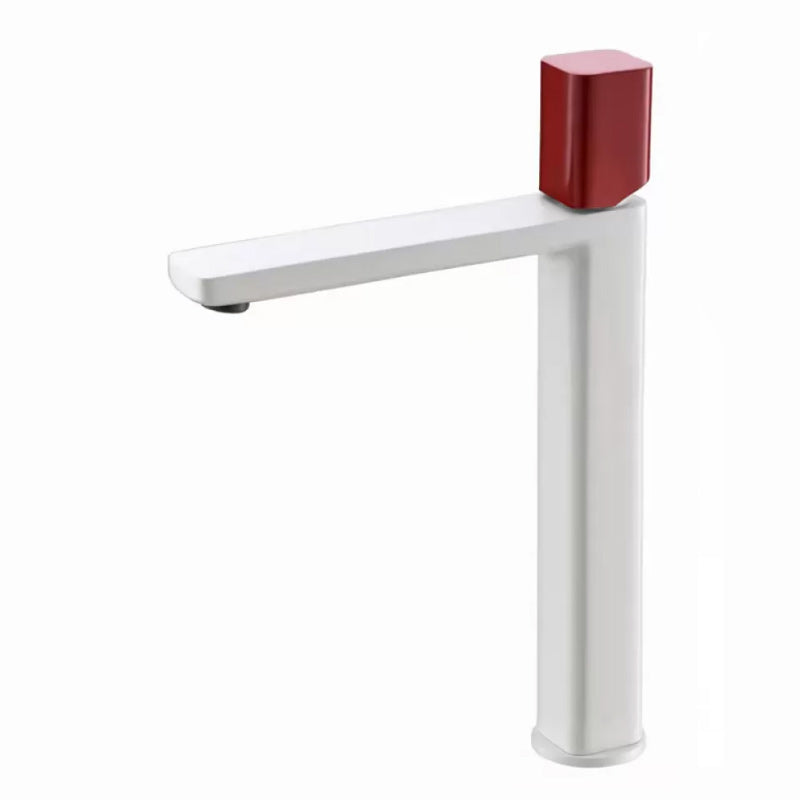 Modern Bathroom Sink Faucet with Single Handle Brass Square Faucet Red Tall Clearhalo 'Bathroom Remodel & Bathroom Fixtures' 'Bathroom Sink Faucets' 'Bathroom Sinks & Faucet Components' 'bathroom_sink_faucets' 'Home Improvement' 'home_improvement' 'home_improvement_bathroom_sink_faucets' 7164889