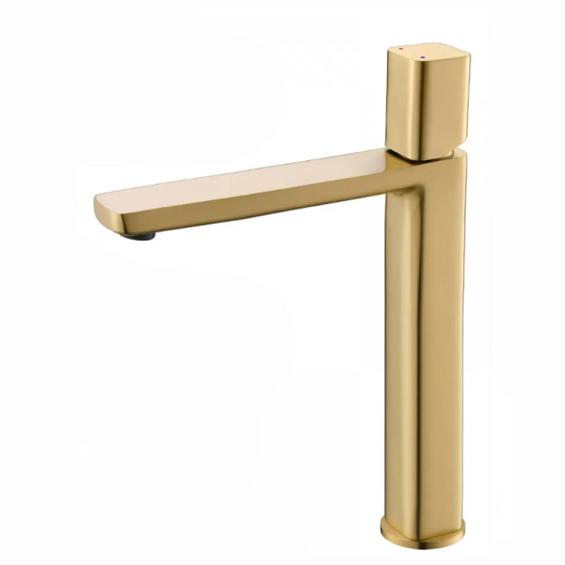 Modern Bathroom Sink Faucet with Single Handle Brass Square Faucet Gold Tall Clearhalo 'Bathroom Remodel & Bathroom Fixtures' 'Bathroom Sink Faucets' 'Bathroom Sinks & Faucet Components' 'bathroom_sink_faucets' 'Home Improvement' 'home_improvement' 'home_improvement_bathroom_sink_faucets' 7164890
