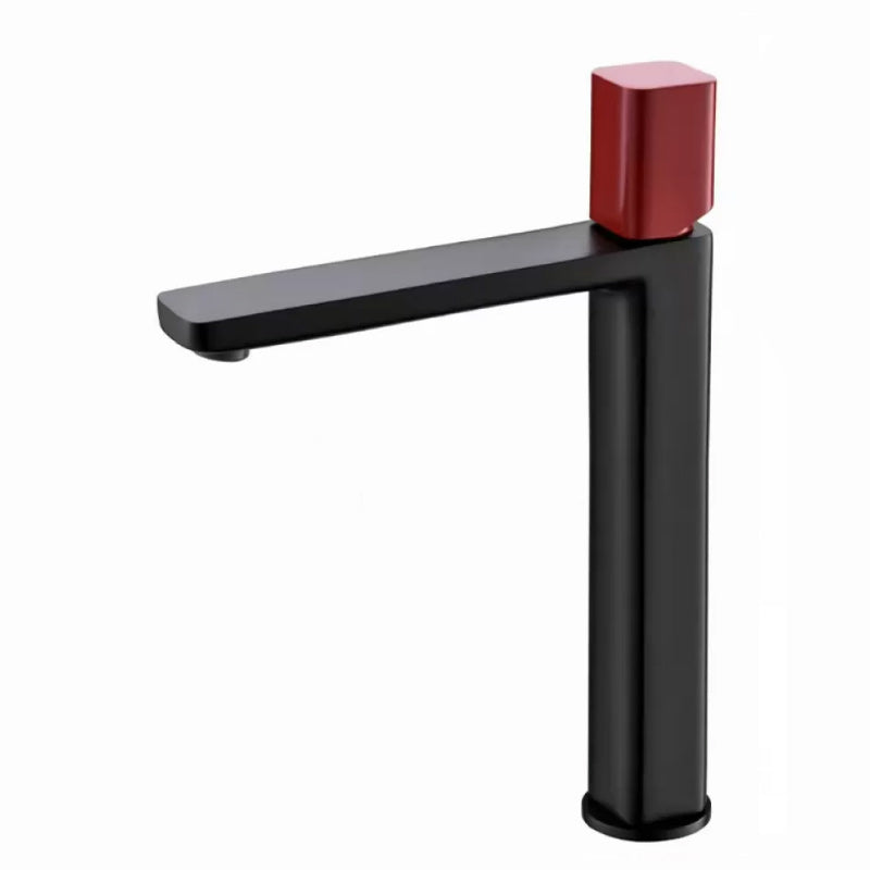 Modern Bathroom Sink Faucet with Single Handle Brass Square Faucet Black-Red Tall Clearhalo 'Bathroom Remodel & Bathroom Fixtures' 'Bathroom Sink Faucets' 'Bathroom Sinks & Faucet Components' 'bathroom_sink_faucets' 'Home Improvement' 'home_improvement' 'home_improvement_bathroom_sink_faucets' 7164892