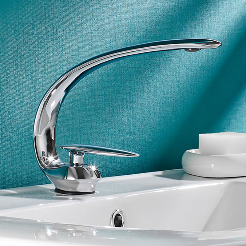 Luxury Single Handle Sink Faucet Brass Bathroom Gooseneck Faucet Chrome Clearhalo 'Bathroom Remodel & Bathroom Fixtures' 'Bathroom Sink Faucets' 'Bathroom Sinks & Faucet Components' 'bathroom_sink_faucets' 'Home Improvement' 'home_improvement' 'home_improvement_bathroom_sink_faucets' 7164920
