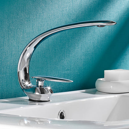 Luxury Single Handle Sink Faucet Brass Bathroom Gooseneck Faucet Chrome Clearhalo 'Bathroom Remodel & Bathroom Fixtures' 'Bathroom Sink Faucets' 'Bathroom Sinks & Faucet Components' 'bathroom_sink_faucets' 'Home Improvement' 'home_improvement' 'home_improvement_bathroom_sink_faucets' 7164920