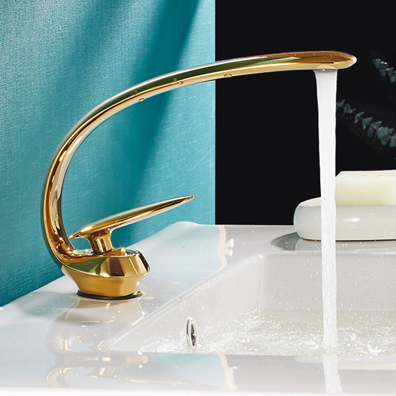 Luxury Single Handle Sink Faucet Brass Bathroom Gooseneck Faucet Gold Clearhalo 'Bathroom Remodel & Bathroom Fixtures' 'Bathroom Sink Faucets' 'Bathroom Sinks & Faucet Components' 'bathroom_sink_faucets' 'Home Improvement' 'home_improvement' 'home_improvement_bathroom_sink_faucets' 7164922