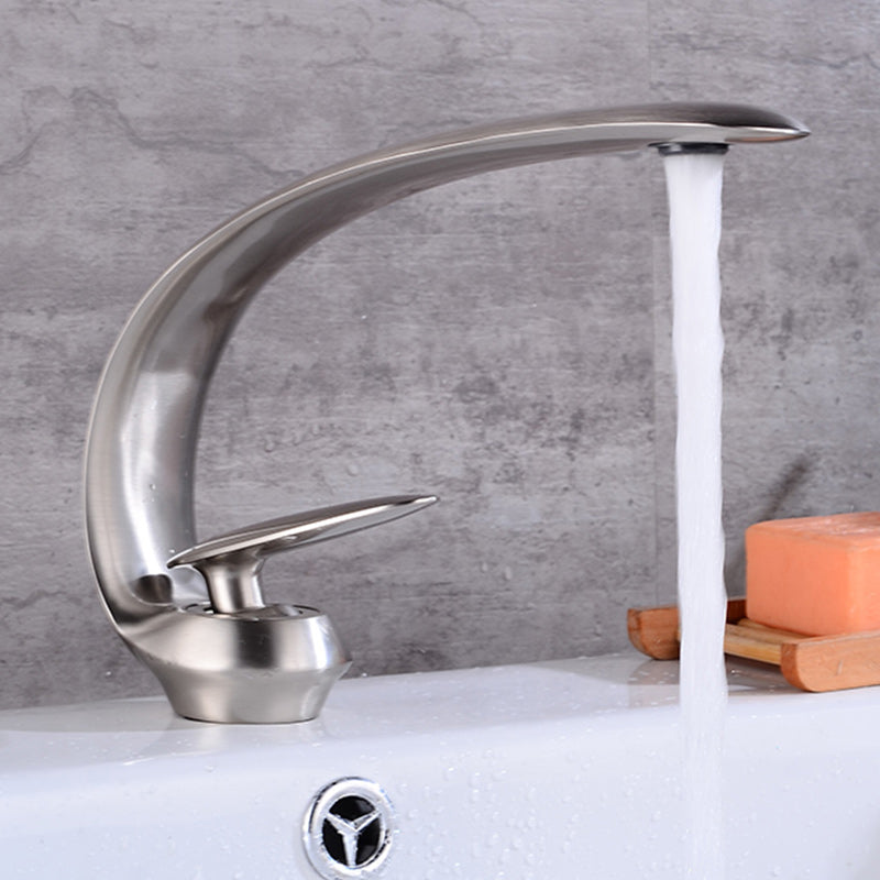 Luxury Single Handle Sink Faucet Brass Bathroom Gooseneck Faucet Silver Gray Clearhalo 'Bathroom Remodel & Bathroom Fixtures' 'Bathroom Sink Faucets' 'Bathroom Sinks & Faucet Components' 'bathroom_sink_faucets' 'Home Improvement' 'home_improvement' 'home_improvement_bathroom_sink_faucets' 7164927