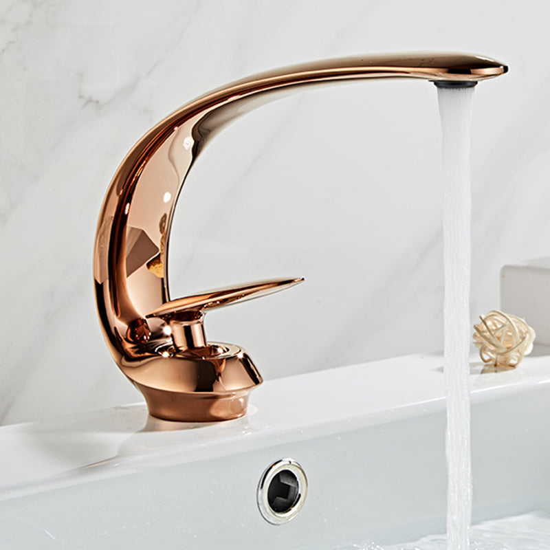 Luxury Single Handle Sink Faucet Brass Bathroom Gooseneck Faucet Rose Gold Clearhalo 'Bathroom Remodel & Bathroom Fixtures' 'Bathroom Sink Faucets' 'Bathroom Sinks & Faucet Components' 'bathroom_sink_faucets' 'Home Improvement' 'home_improvement' 'home_improvement_bathroom_sink_faucets' 7164930