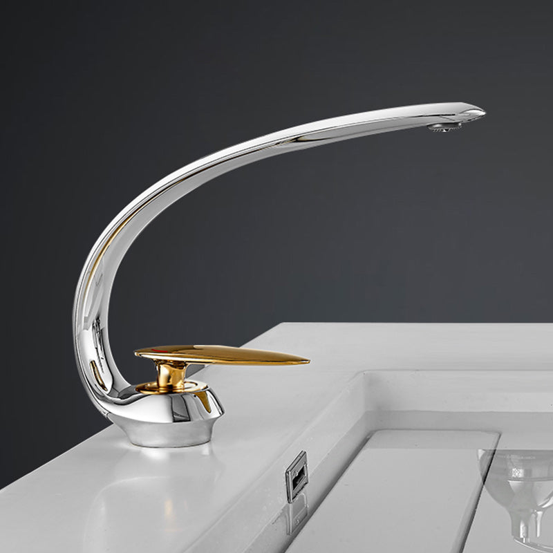 Luxury Single Handle Sink Faucet Brass Bathroom Gooseneck Faucet Silver/ Gold Clearhalo 'Bathroom Remodel & Bathroom Fixtures' 'Bathroom Sink Faucets' 'Bathroom Sinks & Faucet Components' 'bathroom_sink_faucets' 'Home Improvement' 'home_improvement' 'home_improvement_bathroom_sink_faucets' 7164933