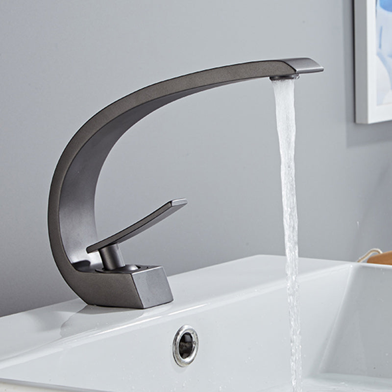 Luxury Single Handle Sink Faucet Brass Bathroom Gooseneck Faucet Gun Grey Clearhalo 'Bathroom Remodel & Bathroom Fixtures' 'Bathroom Sink Faucets' 'Bathroom Sinks & Faucet Components' 'bathroom_sink_faucets' 'Home Improvement' 'home_improvement' 'home_improvement_bathroom_sink_faucets' 7164935