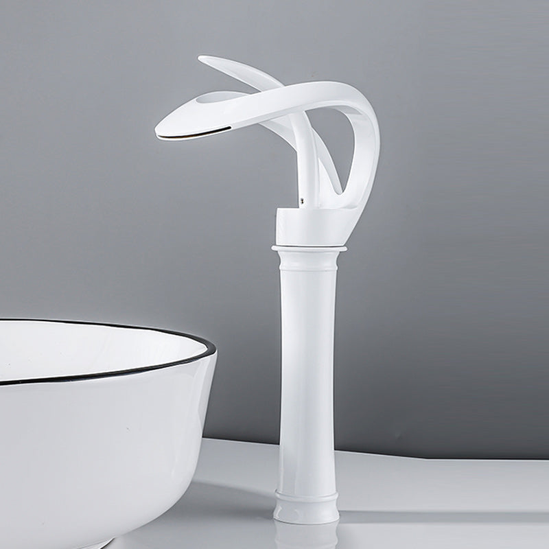 Luxury Single Handle Sink Faucet Brass Bathroom Novel Shape Faucet White High Style Clearhalo 'Bathroom Remodel & Bathroom Fixtures' 'Bathroom Sink Faucets' 'Bathroom Sinks & Faucet Components' 'bathroom_sink_faucets' 'Home Improvement' 'home_improvement' 'home_improvement_bathroom_sink_faucets' 7164939