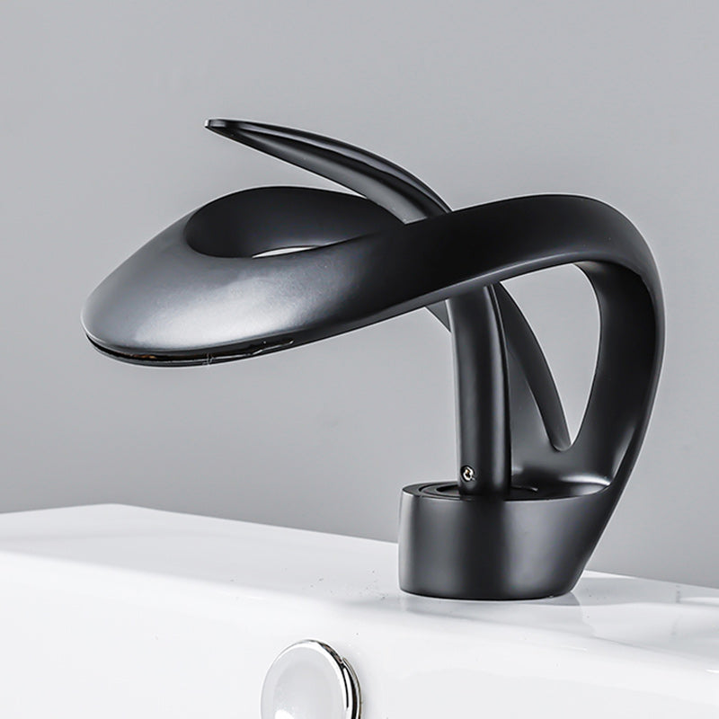 Luxury Single Handle Sink Faucet Brass Bathroom Novel Shape Faucet Black Low Style Clearhalo 'Bathroom Remodel & Bathroom Fixtures' 'Bathroom Sink Faucets' 'Bathroom Sinks & Faucet Components' 'bathroom_sink_faucets' 'Home Improvement' 'home_improvement' 'home_improvement_bathroom_sink_faucets' 7164945