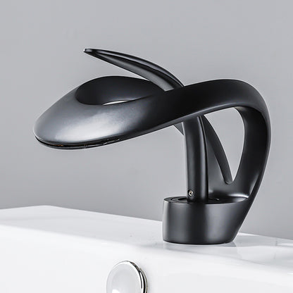 Luxury Single Handle Sink Faucet Brass Bathroom Novel Shape Faucet Black Low Style Clearhalo 'Bathroom Remodel & Bathroom Fixtures' 'Bathroom Sink Faucets' 'Bathroom Sinks & Faucet Components' 'bathroom_sink_faucets' 'Home Improvement' 'home_improvement' 'home_improvement_bathroom_sink_faucets' 7164945