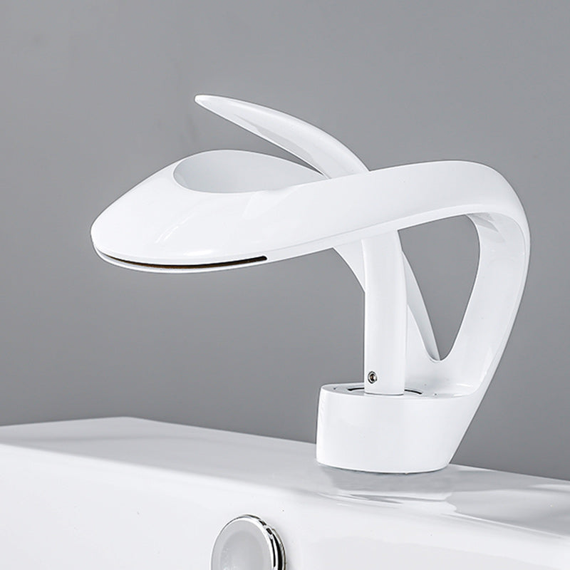 Luxury Single Handle Sink Faucet Brass Bathroom Novel Shape Faucet White Low Style Clearhalo 'Bathroom Remodel & Bathroom Fixtures' 'Bathroom Sink Faucets' 'Bathroom Sinks & Faucet Components' 'bathroom_sink_faucets' 'Home Improvement' 'home_improvement' 'home_improvement_bathroom_sink_faucets' 7164947