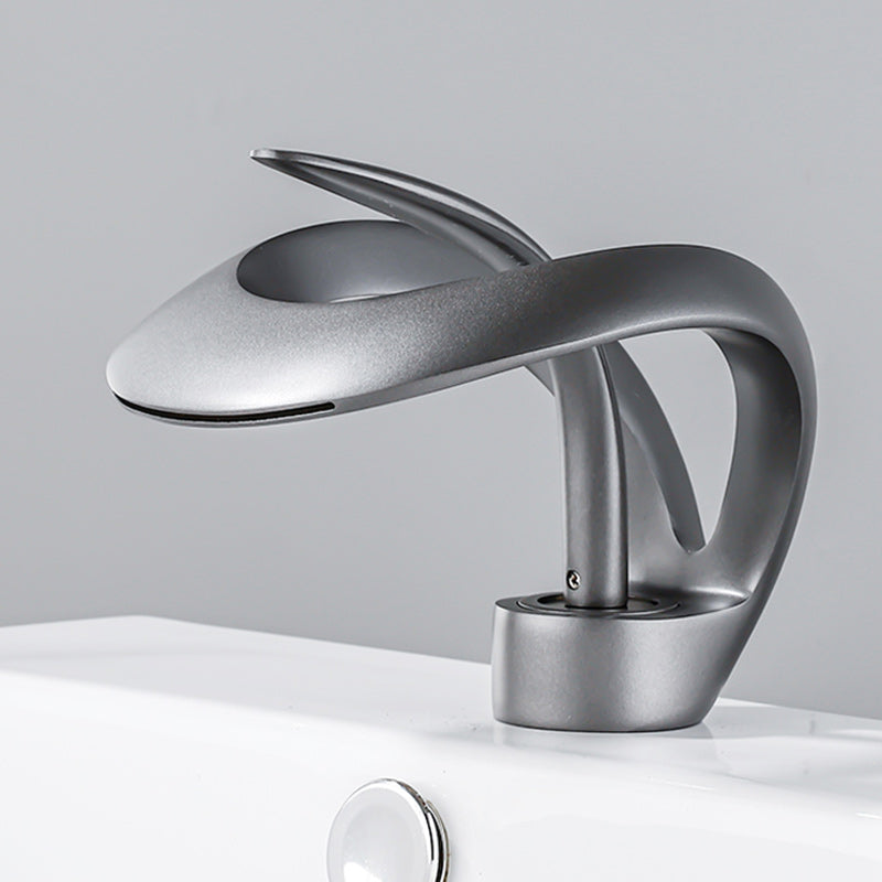 Luxury Single Handle Sink Faucet Brass Bathroom Novel Shape Faucet Gun Grey Low Style Clearhalo 'Bathroom Remodel & Bathroom Fixtures' 'Bathroom Sink Faucets' 'Bathroom Sinks & Faucet Components' 'bathroom_sink_faucets' 'Home Improvement' 'home_improvement' 'home_improvement_bathroom_sink_faucets' 7164951