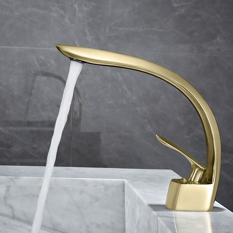 Glam Single Handle Sink Faucet Brass Bathroom Gooseneck Faucet Clearhalo 'Bathroom Remodel & Bathroom Fixtures' 'Bathroom Sink Faucets' 'Bathroom Sinks & Faucet Components' 'bathroom_sink_faucets' 'Home Improvement' 'home_improvement' 'home_improvement_bathroom_sink_faucets' 7164957