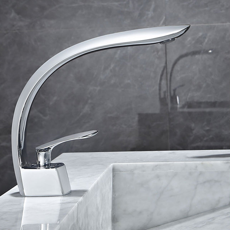 Glam Single Handle Sink Faucet Brass Bathroom Gooseneck Faucet Clearhalo 'Bathroom Remodel & Bathroom Fixtures' 'Bathroom Sink Faucets' 'Bathroom Sinks & Faucet Components' 'bathroom_sink_faucets' 'Home Improvement' 'home_improvement' 'home_improvement_bathroom_sink_faucets' 7164962