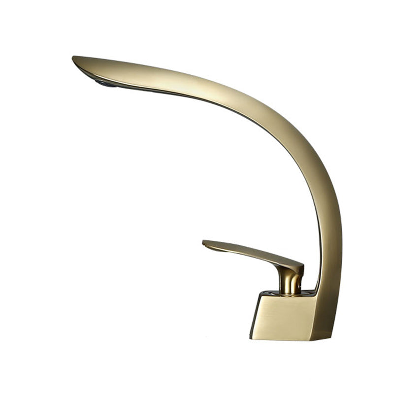 Glam Single Handle Sink Faucet Brass Bathroom Gooseneck Faucet Clearhalo 'Bathroom Remodel & Bathroom Fixtures' 'Bathroom Sink Faucets' 'Bathroom Sinks & Faucet Components' 'bathroom_sink_faucets' 'Home Improvement' 'home_improvement' 'home_improvement_bathroom_sink_faucets' 7164965