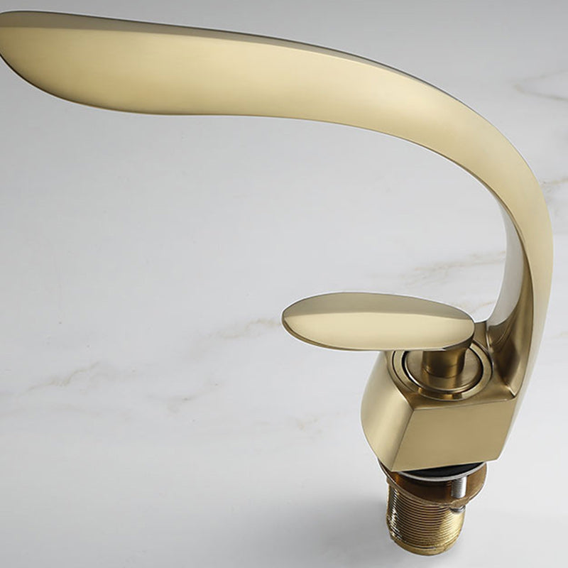 Glam Single Handle Sink Faucet Brass Bathroom Gooseneck Faucet Clearhalo 'Bathroom Remodel & Bathroom Fixtures' 'Bathroom Sink Faucets' 'Bathroom Sinks & Faucet Components' 'bathroom_sink_faucets' 'Home Improvement' 'home_improvement' 'home_improvement_bathroom_sink_faucets' 7164966
