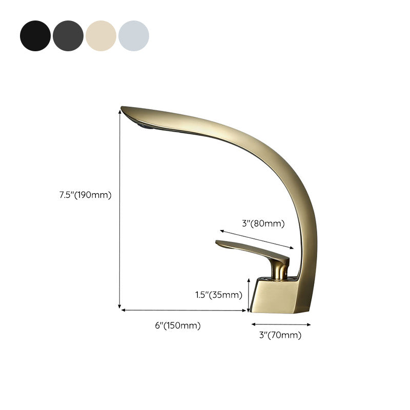 Glam Single Handle Sink Faucet Brass Bathroom Gooseneck Faucet Clearhalo 'Bathroom Remodel & Bathroom Fixtures' 'Bathroom Sink Faucets' 'Bathroom Sinks & Faucet Components' 'bathroom_sink_faucets' 'Home Improvement' 'home_improvement' 'home_improvement_bathroom_sink_faucets' 7164970