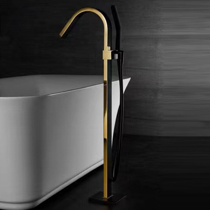 Modern Freestanding Bathtub Faucet Copper Floor Mounted Lever Handle Tub Faucet Trim Clearhalo 'Bathroom Remodel & Bathroom Fixtures' 'Bathtub Faucets' 'bathtub_faucets' 'Home Improvement' 'home_improvement' 'home_improvement_bathtub_faucets' 7164993