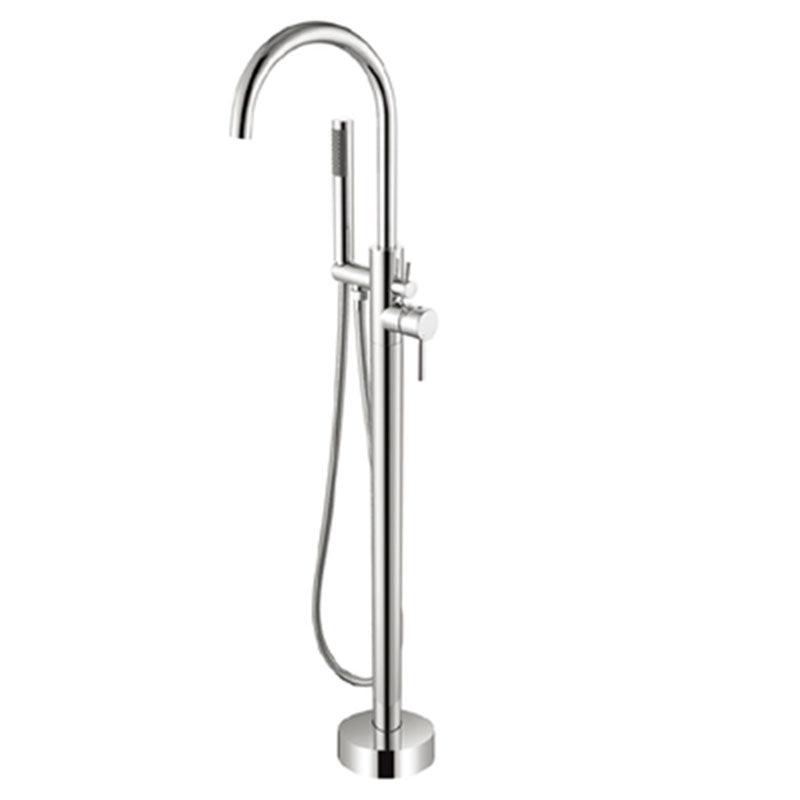 Modern Freestanding Bathtub Faucet Copper Floor Mounted Lever Handle Tub Faucet Trim Silver Round Curved Faucet Clearhalo 'Bathroom Remodel & Bathroom Fixtures' 'Bathtub Faucets' 'bathtub_faucets' 'Home Improvement' 'home_improvement' 'home_improvement_bathtub_faucets' 7165004