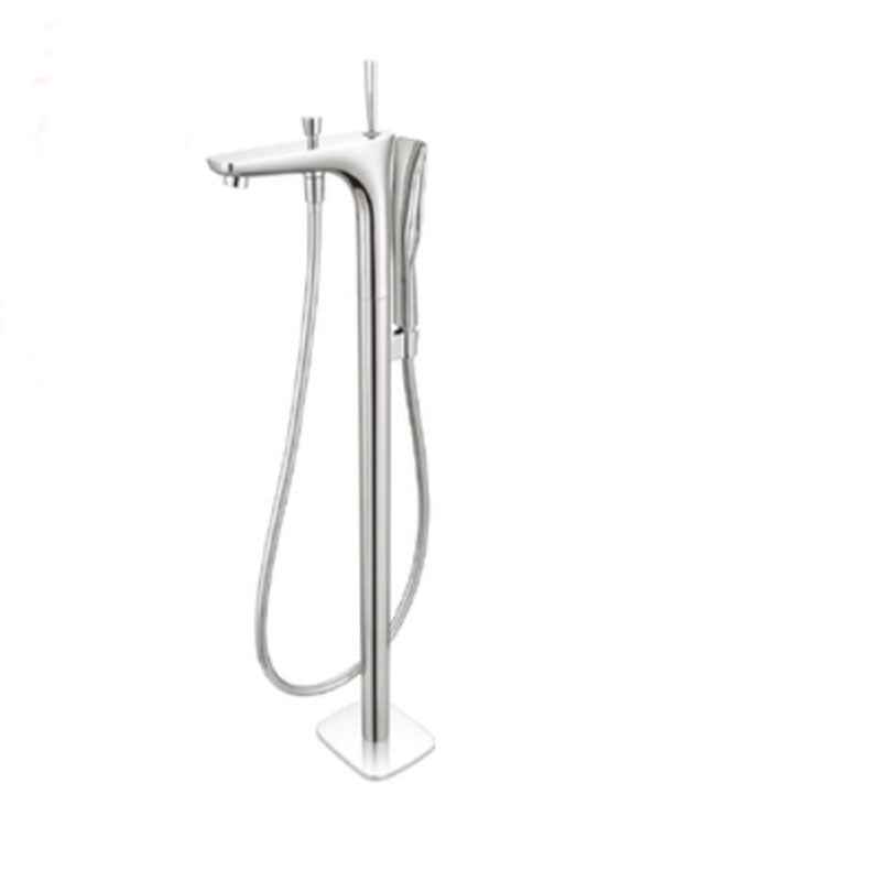 Modern Freestanding Bathtub Faucet Copper Floor Mounted Lever Handle Tub Faucet Trim Chrome Gooseneck Clearhalo 'Bathroom Remodel & Bathroom Fixtures' 'Bathtub Faucets' 'bathtub_faucets' 'Home Improvement' 'home_improvement' 'home_improvement_bathtub_faucets' 7165008