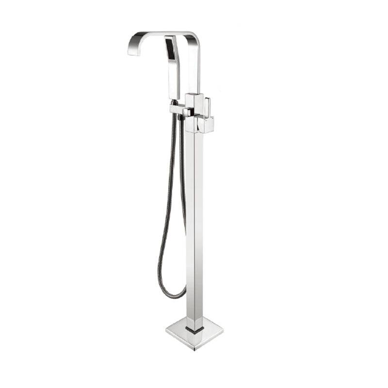 Modern Freestanding Bathtub Faucet Copper Floor Mounted Lever Handle Tub Faucet Trim Chrome Elbow Outlet Clearhalo 'Bathroom Remodel & Bathroom Fixtures' 'Bathtub Faucets' 'bathtub_faucets' 'Home Improvement' 'home_improvement' 'home_improvement_bathtub_faucets' 7165010