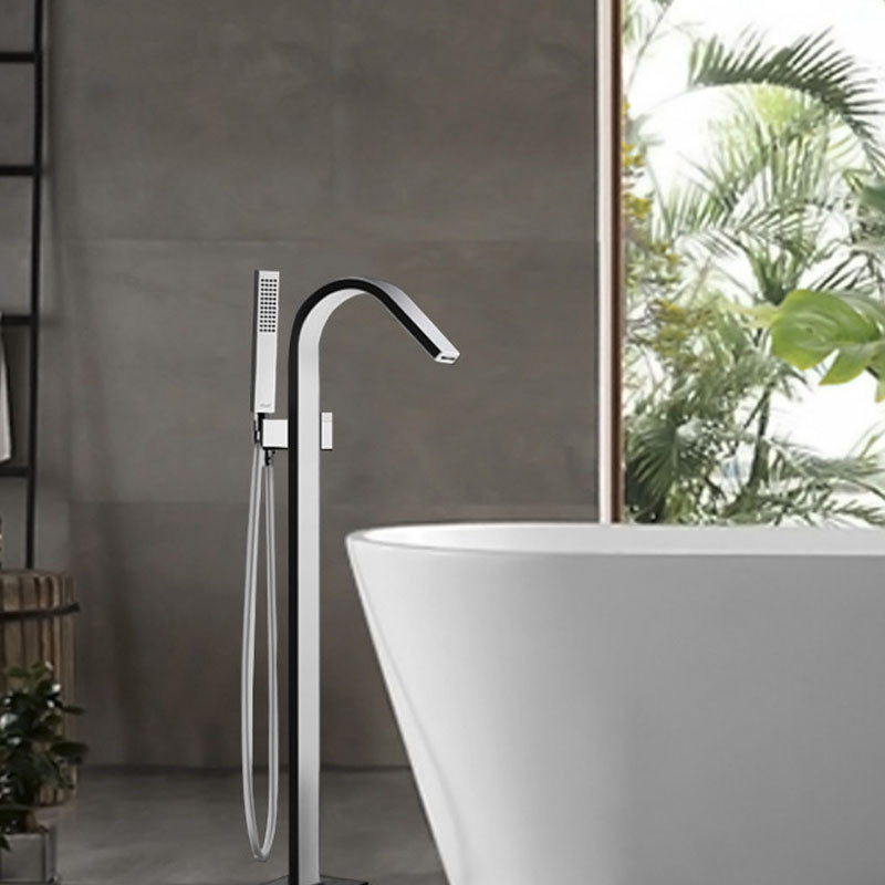 Modern Freestanding Bathtub Faucet Copper Floor Mounted Lever Handle Tub Faucet Trim Chrome Square Curved Faucet Clearhalo 'Bathroom Remodel & Bathroom Fixtures' 'Bathtub Faucets' 'bathtub_faucets' 'Home Improvement' 'home_improvement' 'home_improvement_bathtub_faucets' 7165012