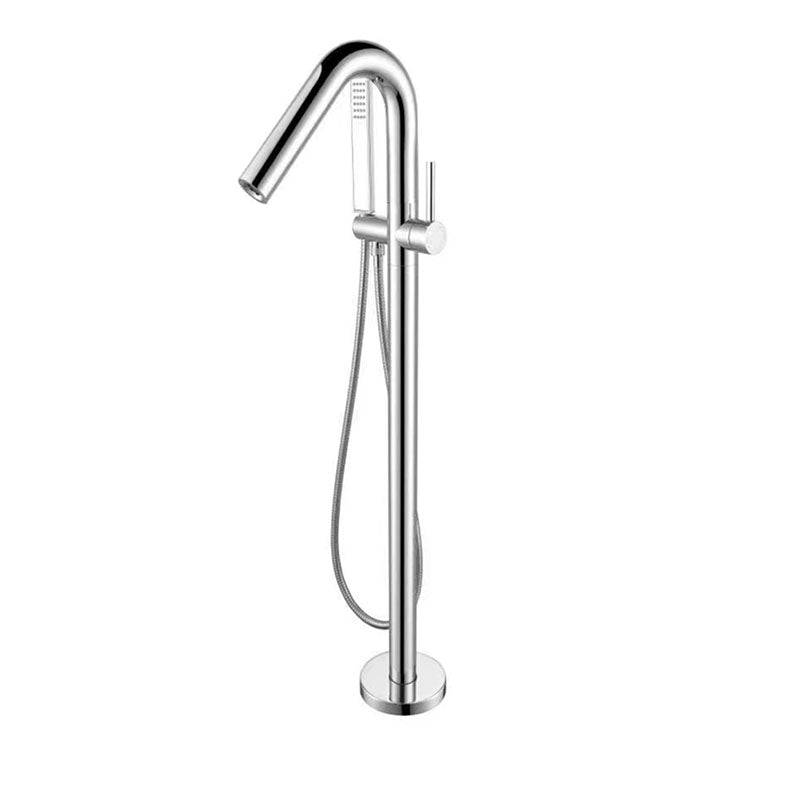 Modern Freestanding Bathtub Faucet Copper Floor Mounted Lever Handle Tub Faucet Trim Chrome Round Curved Faucet Clearhalo 'Bathroom Remodel & Bathroom Fixtures' 'Bathtub Faucets' 'bathtub_faucets' 'Home Improvement' 'home_improvement' 'home_improvement_bathtub_faucets' 7165013