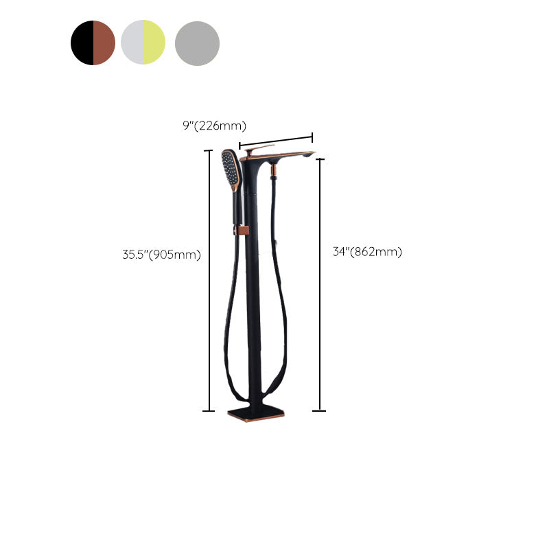 Modern Freestanding Bathtub Faucet Copper Floor Mounted Lever Handle Tub Faucet Trim Clearhalo 'Bathroom Remodel & Bathroom Fixtures' 'Bathtub Faucets' 'bathtub_faucets' 'Home Improvement' 'home_improvement' 'home_improvement_bathtub_faucets' 7165026