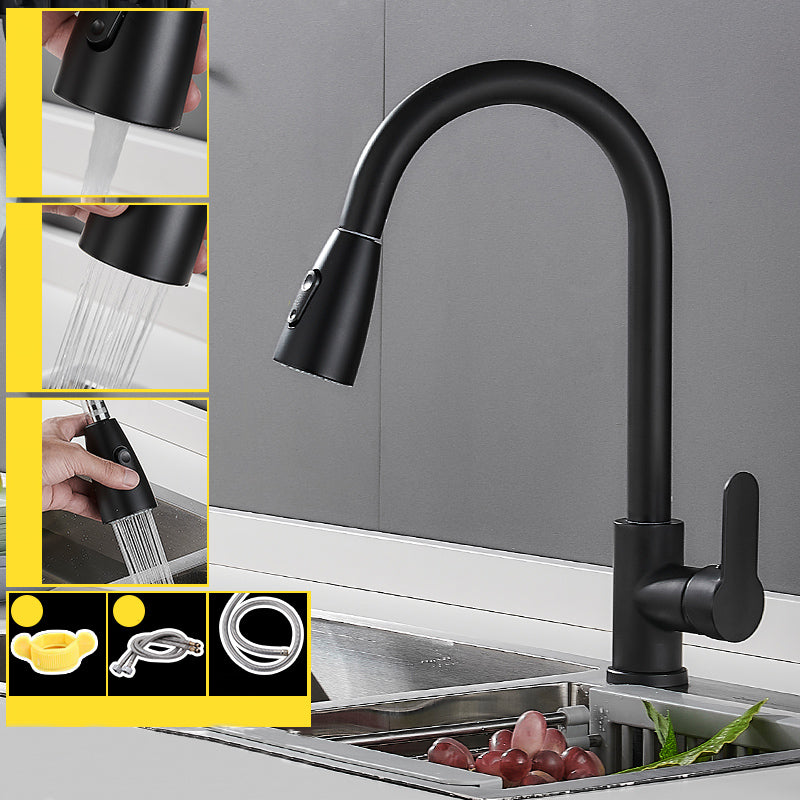 Modern Pull Down Single Handle Kitchen Faucet 1-Hold Profile Faucet Copper Black Dual Mode Clearhalo 'Home Improvement' 'home_improvement' 'home_improvement_kitchen_faucets' 'Kitchen Faucets' 'Kitchen Remodel & Kitchen Fixtures' 'Kitchen Sinks & Faucet Components' 'kitchen_faucets' 7165128