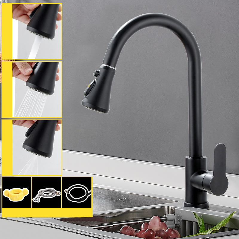 Modern Pull Down Single Handle Kitchen Faucet 1-Hold Profile Faucet Copper Black Tri-Mode Clearhalo 'Home Improvement' 'home_improvement' 'home_improvement_kitchen_faucets' 'Kitchen Faucets' 'Kitchen Remodel & Kitchen Fixtures' 'Kitchen Sinks & Faucet Components' 'kitchen_faucets' 7165133