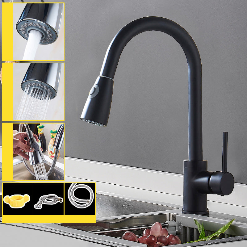 Modern Pull Down Single Handle Kitchen Faucet 1-Hold Profile Faucet Stainless Steel Black Dual Mode Clearhalo 'Home Improvement' 'home_improvement' 'home_improvement_kitchen_faucets' 'Kitchen Faucets' 'Kitchen Remodel & Kitchen Fixtures' 'Kitchen Sinks & Faucet Components' 'kitchen_faucets' 7165139