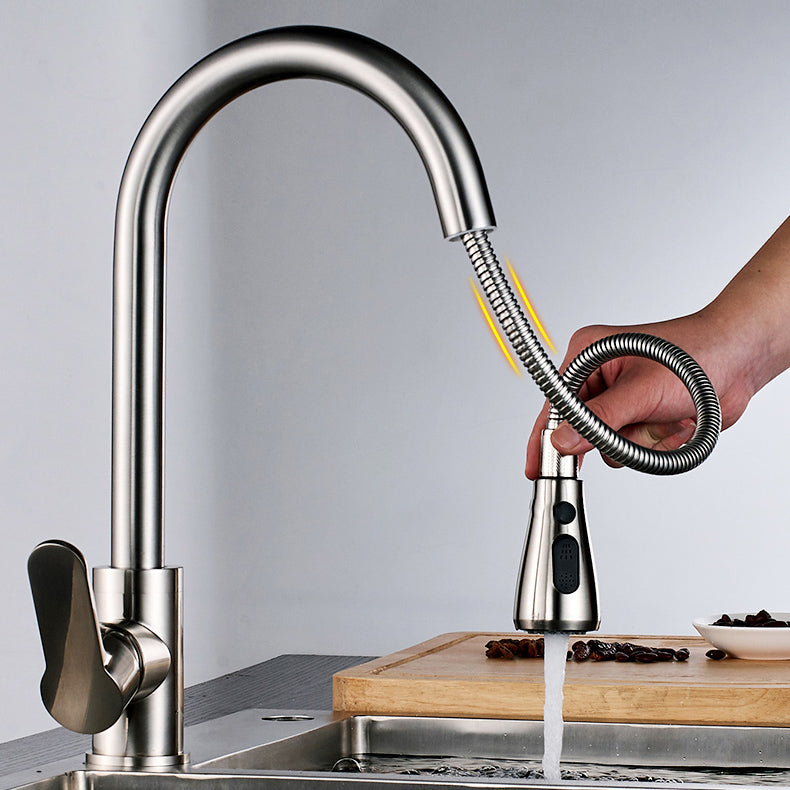 Modern Pull Down Single Handle Kitchen Faucet 1-Hold Profile Faucet Clearhalo 'Home Improvement' 'home_improvement' 'home_improvement_kitchen_faucets' 'Kitchen Faucets' 'Kitchen Remodel & Kitchen Fixtures' 'Kitchen Sinks & Faucet Components' 'kitchen_faucets' 7165144