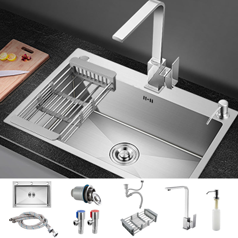 Modern Kitchen Bar Sink Stainless Steel with Basket Strainer Workstation Sink with Faucet Square Faucet Clearhalo 'Home Improvement' 'home_improvement' 'home_improvement_kitchen_sinks' 'Kitchen Remodel & Kitchen Fixtures' 'Kitchen Sinks & Faucet Components' 'Kitchen Sinks' 'kitchen_sinks' 7165206