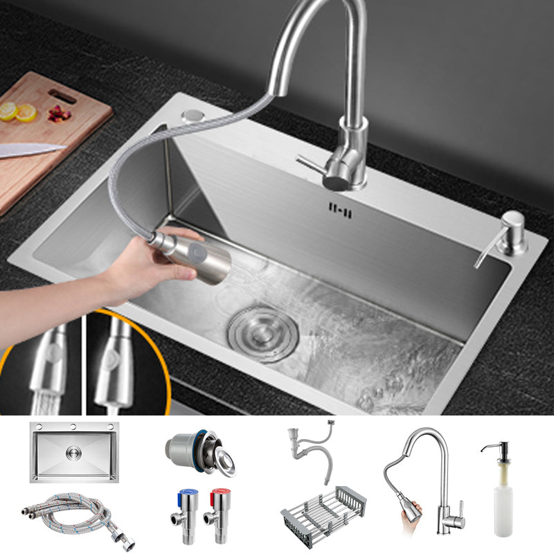 Modern Kitchen Bar Sink Stainless Steel with Basket Strainer Workstation Sink with Faucet Pull Out Faucet Clearhalo 'Home Improvement' 'home_improvement' 'home_improvement_kitchen_sinks' 'Kitchen Remodel & Kitchen Fixtures' 'Kitchen Sinks & Faucet Components' 'Kitchen Sinks' 'kitchen_sinks' 7165208