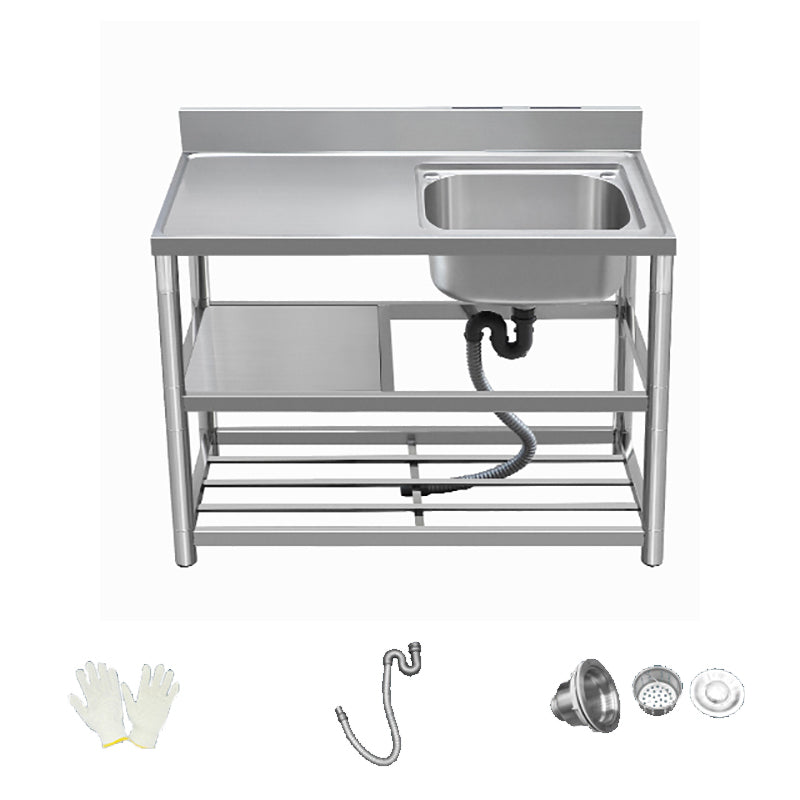 Modern Style Kitchen Sink All-in-one Stainless Steel Kitchen Sink with Drain Assembly 39"L x 20"W x 31"H Sink Only Right Clearhalo 'Home Improvement' 'home_improvement' 'home_improvement_kitchen_sinks' 'Kitchen Remodel & Kitchen Fixtures' 'Kitchen Sinks & Faucet Components' 'Kitchen Sinks' 'kitchen_sinks' 7165287