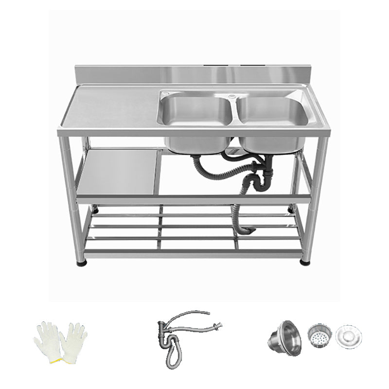 Modern Style Kitchen Sink All-in-one Stainless Steel Kitchen Sink with Drain Assembly 47"L x 20"W x 32"H Sink Only Right Clearhalo 'Home Improvement' 'home_improvement' 'home_improvement_kitchen_sinks' 'Kitchen Remodel & Kitchen Fixtures' 'Kitchen Sinks & Faucet Components' 'Kitchen Sinks' 'kitchen_sinks' 7165290