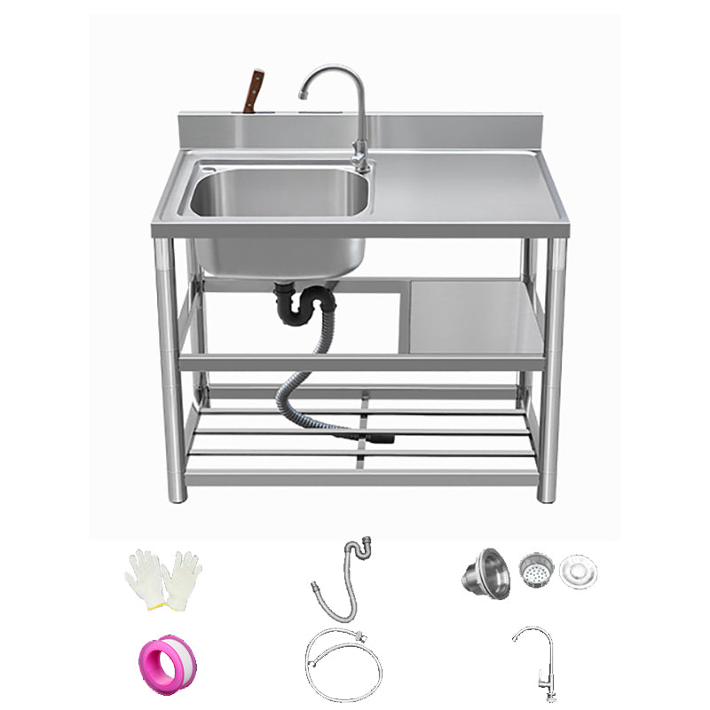 Modern Style Kitchen Sink All-in-one Stainless Steel Kitchen Sink with Drain Assembly 27.5"L x 20"W x 35"H Sink with Faucet Left Clearhalo 'Home Improvement' 'home_improvement' 'home_improvement_kitchen_sinks' 'Kitchen Remodel & Kitchen Fixtures' 'Kitchen Sinks & Faucet Components' 'Kitchen Sinks' 'kitchen_sinks' 7165292
