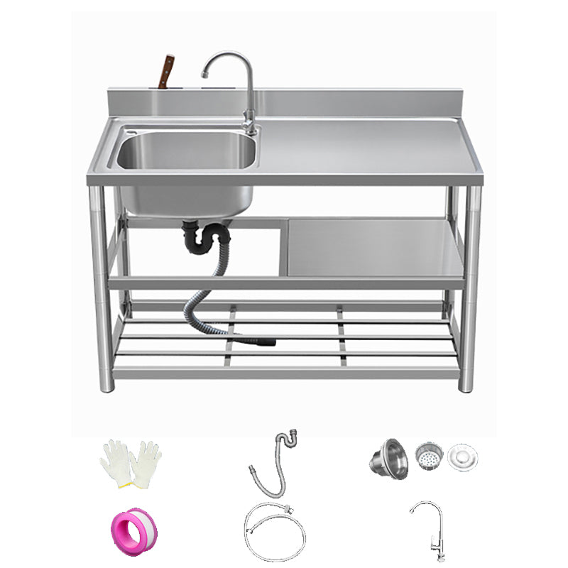 Modern Style Kitchen Sink All-in-one Stainless Steel Kitchen Sink with Drain Assembly 47"L x 20"W x 31"H Sink with Faucet Left Clearhalo 'Home Improvement' 'home_improvement' 'home_improvement_kitchen_sinks' 'Kitchen Remodel & Kitchen Fixtures' 'Kitchen Sinks & Faucet Components' 'Kitchen Sinks' 'kitchen_sinks' 7165295