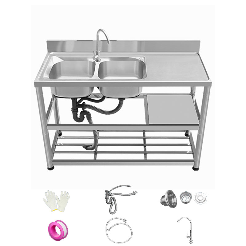 Modern Style Kitchen Sink All-in-one Stainless Steel Kitchen Sink with Drain Assembly 47"L x 20"W x 32"H Sink with Faucet Left Clearhalo 'Home Improvement' 'home_improvement' 'home_improvement_kitchen_sinks' 'Kitchen Remodel & Kitchen Fixtures' 'Kitchen Sinks & Faucet Components' 'Kitchen Sinks' 'kitchen_sinks' 7165296