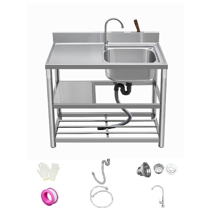 Modern Style Kitchen Sink All-in-one Stainless Steel Kitchen Sink with Drain Assembly 27.5"L x 20"W x 35"H Sink with Faucet Right Clearhalo 'Home Improvement' 'home_improvement' 'home_improvement_kitchen_sinks' 'Kitchen Remodel & Kitchen Fixtures' 'Kitchen Sinks & Faucet Components' 'Kitchen Sinks' 'kitchen_sinks' 7165298