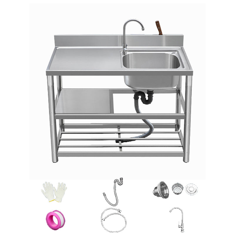 Modern Style Kitchen Sink All-in-one Stainless Steel Kitchen Sink with Drain Assembly 39"L x 20"W x 31"H Sink with Faucet Right Clearhalo 'Home Improvement' 'home_improvement' 'home_improvement_kitchen_sinks' 'Kitchen Remodel & Kitchen Fixtures' 'Kitchen Sinks & Faucet Components' 'Kitchen Sinks' 'kitchen_sinks' 7165299