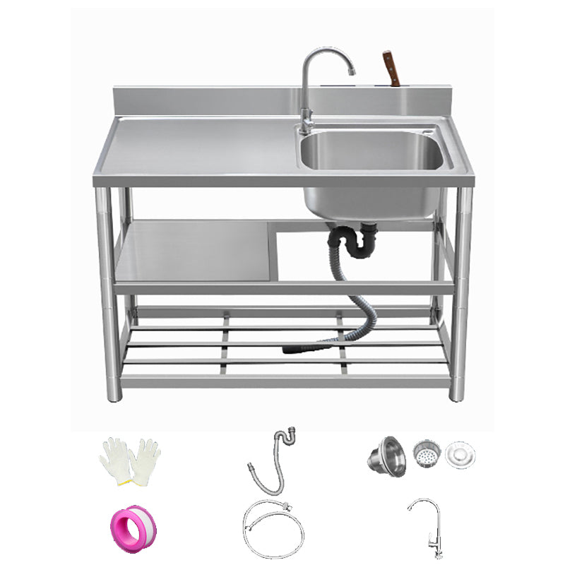 Modern Style Kitchen Sink All-in-one Stainless Steel Kitchen Sink with Drain Assembly 43"L x 20"W x 31.5"H Sink with Faucet Right Clearhalo 'Home Improvement' 'home_improvement' 'home_improvement_kitchen_sinks' 'Kitchen Remodel & Kitchen Fixtures' 'Kitchen Sinks & Faucet Components' 'Kitchen Sinks' 'kitchen_sinks' 7165300