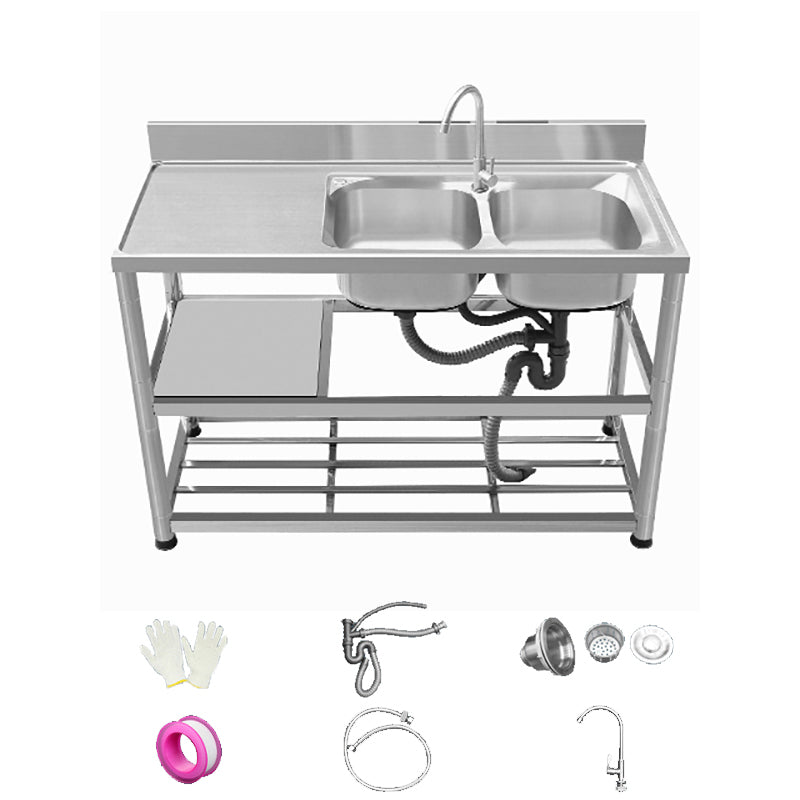 Modern Style Kitchen Sink All-in-one Stainless Steel Kitchen Sink with Drain Assembly 47"L x 20"W x 32"H Sink with Faucet Right Clearhalo 'Home Improvement' 'home_improvement' 'home_improvement_kitchen_sinks' 'Kitchen Remodel & Kitchen Fixtures' 'Kitchen Sinks & Faucet Components' 'Kitchen Sinks' 'kitchen_sinks' 7165302