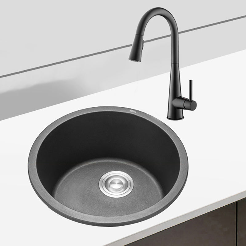 Modern Granite Single Bowl Sink with Basket Strainer Kitchen Sink Pull Out Faucet Black Clearhalo 'Home Improvement' 'home_improvement' 'home_improvement_kitchen_sinks' 'Kitchen Remodel & Kitchen Fixtures' 'Kitchen Sinks & Faucet Components' 'Kitchen Sinks' 'kitchen_sinks' 7165329