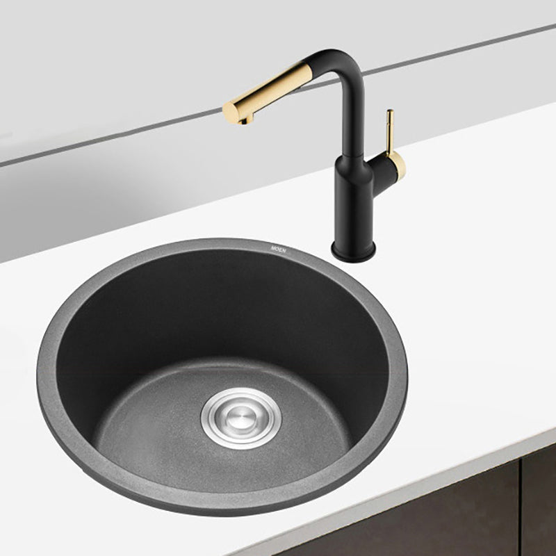 Modern Granite Single Bowl Sink with Basket Strainer Kitchen Sink Seven Character Draw Faucet Black Clearhalo 'Home Improvement' 'home_improvement' 'home_improvement_kitchen_sinks' 'Kitchen Remodel & Kitchen Fixtures' 'Kitchen Sinks & Faucet Components' 'Kitchen Sinks' 'kitchen_sinks' 7165331